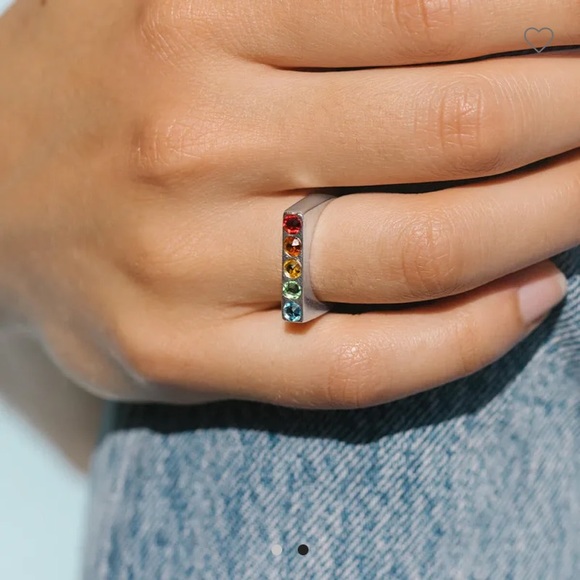 Alex And Ani Sterling Silver Rainbow Crystal Signet Bar Flat Top Rhinestone Ring - Picture 5 of 17